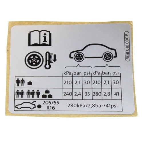 Etiqueta de Pressão de Calibragem de Pneus VW 5GB010000B