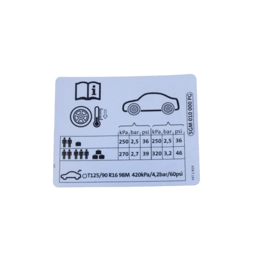 Etiqueta de Pressão de Calibragem de Pneus VW 5GM010000PG